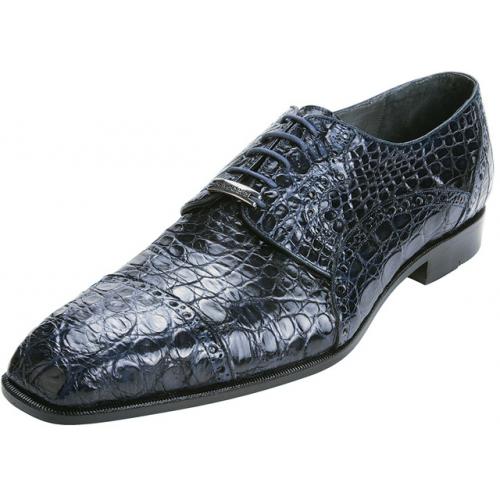 Belvedere "Lupo" Navy All-Over Genuine Crocodile Belly Shoes